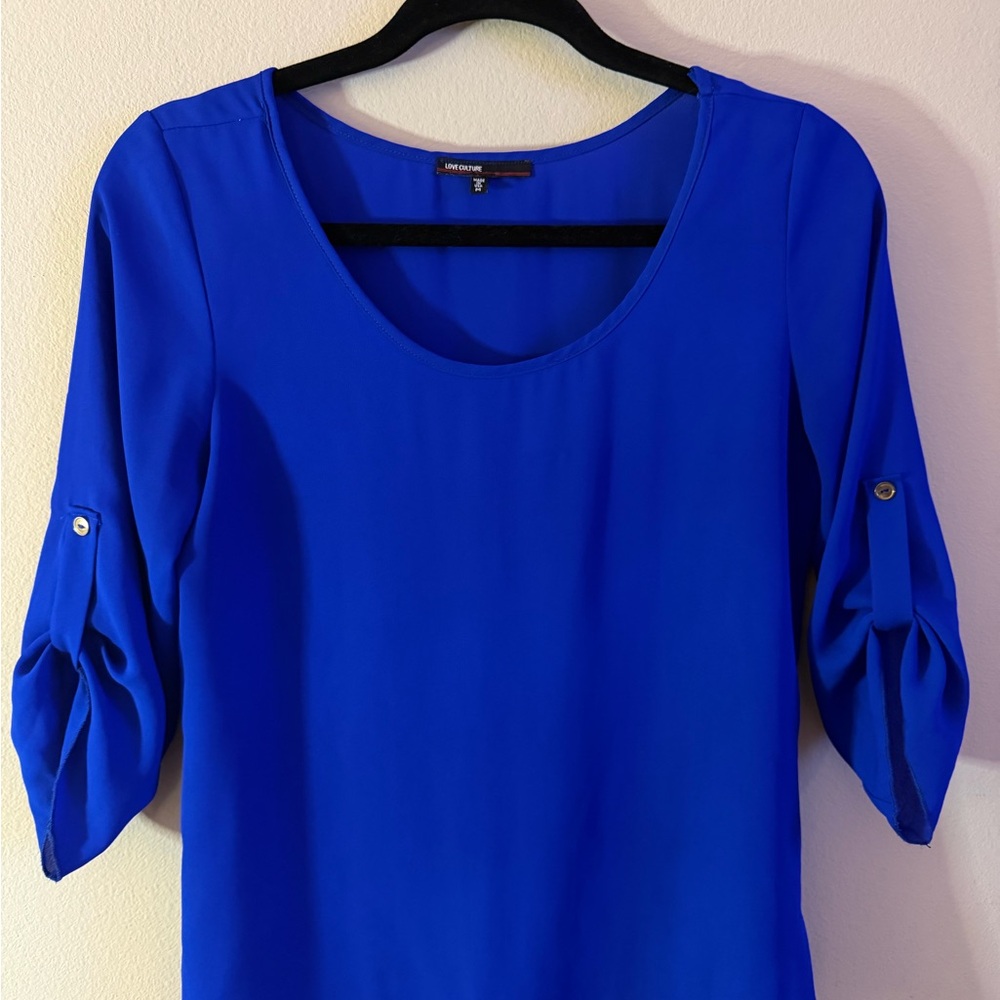 Love Culture Royal Blue Blouse Minimalist Women’s Size M Made in the USA